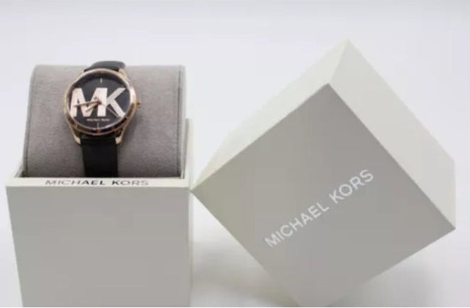 Montre pour femme Michael Kors Jaycie à quartz, cadran noir et bracelet en cuir noir – MK2860