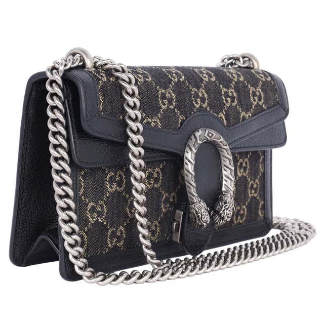 GG Jacquard Black Denim GG Monogram Sac à bandoulière Dionysus de veau texturé