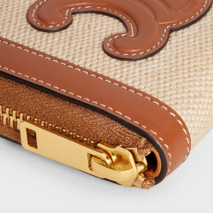 Cêlinë COMPACT ZIPPED WALLET TRIOMPHE in Textile and calfskin
