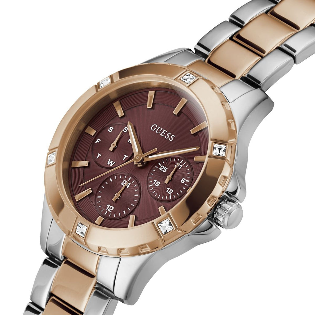 Montre Guess Mist analogique avec cadran marron et bracelet en acier bicolore pour femme - GW0723L2