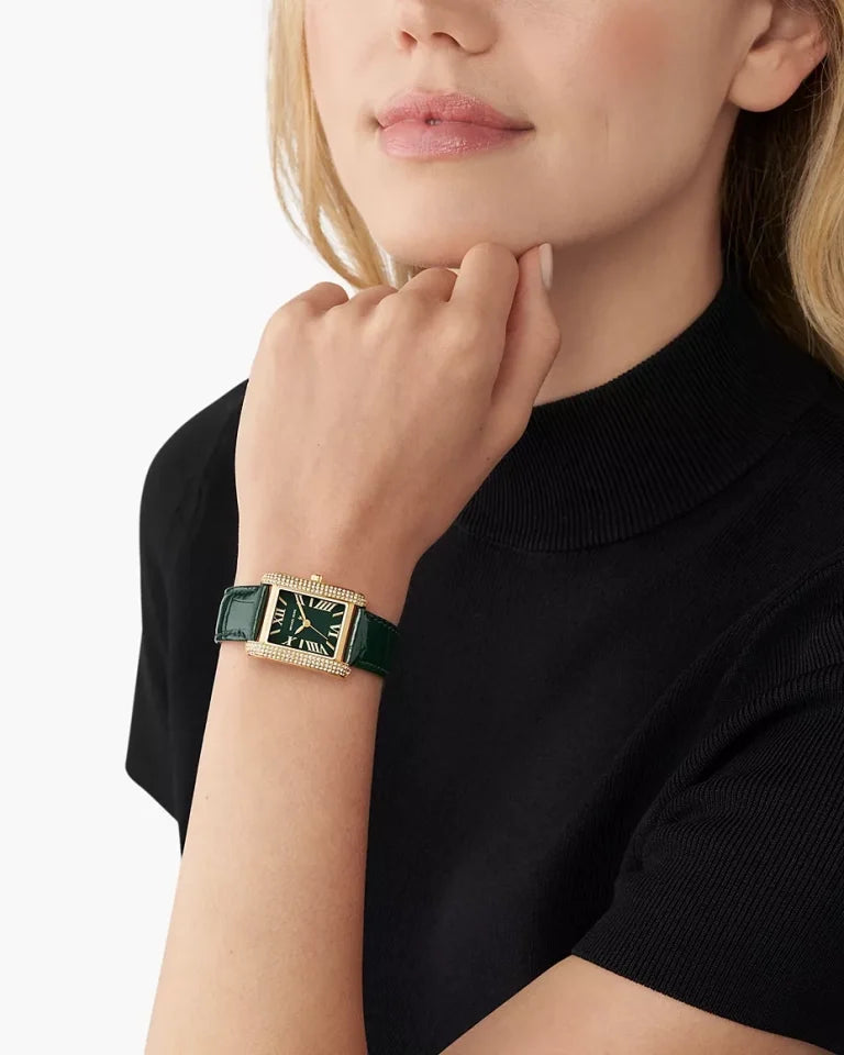 Montre Emery de Mich@el Kors à trois aiguilles en cuir façon croco, vert, MK4697