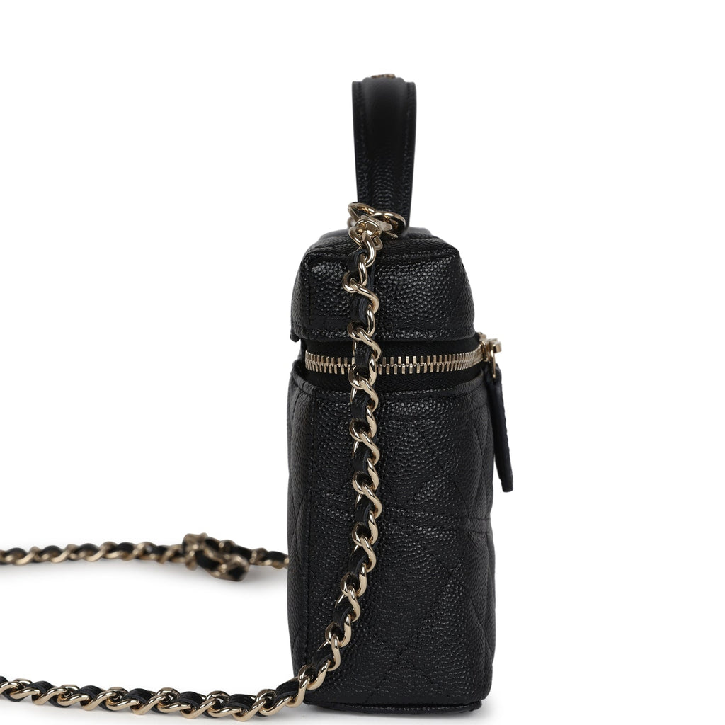 Sac à main long Ch@nel CC avec poignée supérieure et chaîne,caviar noir et finitions or clair