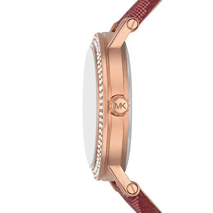 Montre Mich@el Kors Curie pour femme, cadran rouge et bracelet en cuir rouge, cristaux - MKO1025