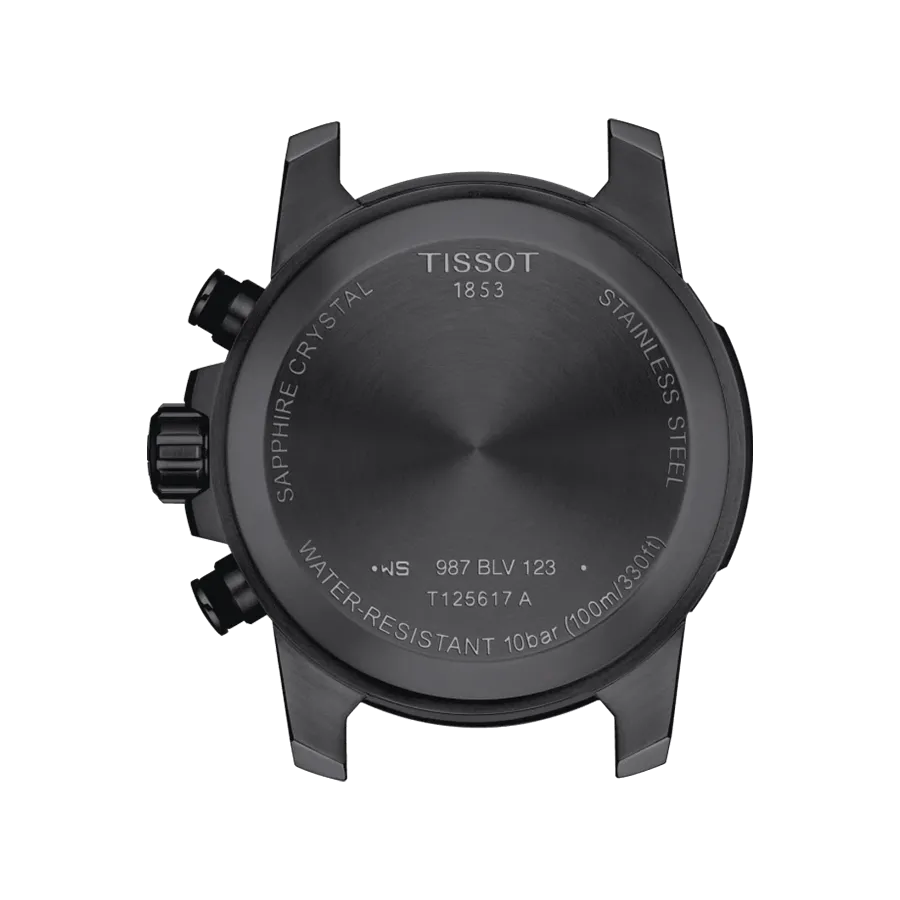 Tissot Supersport Chrono quartz black dial beige caoutchouc strap 45,5 mm