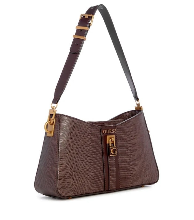 Gûess Ginevra Sac D'Epaule Effet Croco Marron