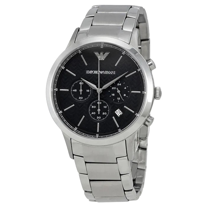 Emporio Armani Montre homme chronographe habillée, cadran noir, date AR2486