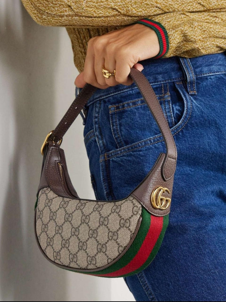GG Sac Ophidia demi-lune en toile enduite GG, mini sac hobo