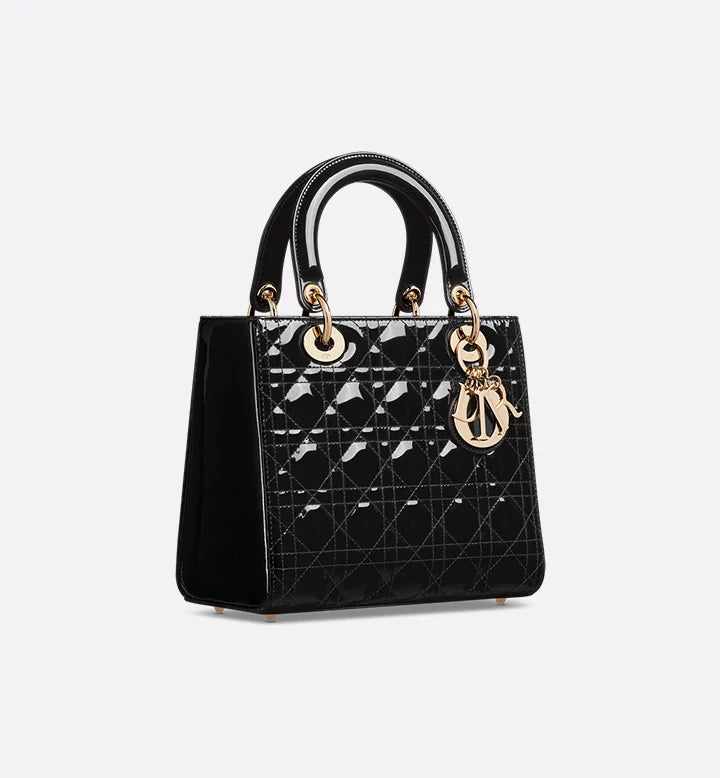 Sac Ladÿ Diôr Medium
de veau Cannage verni noir