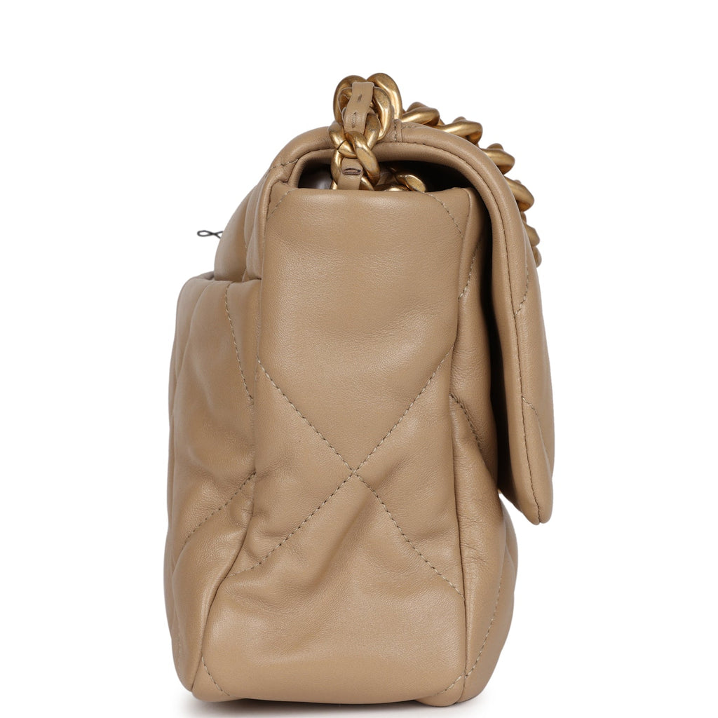Ch@nel Large 19 Flap Bag Dark Beige Lambskin Mixed Hardware