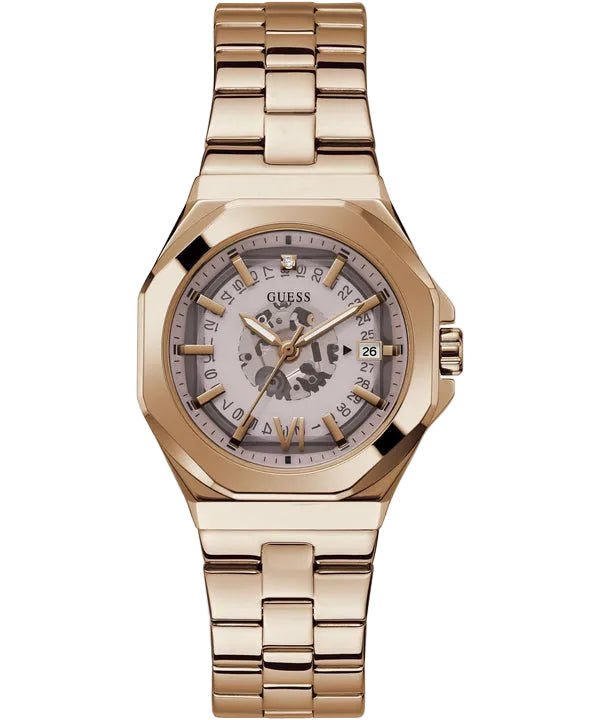 Montre Guess Empress pour femme, cadran rond en or rose, à quartz