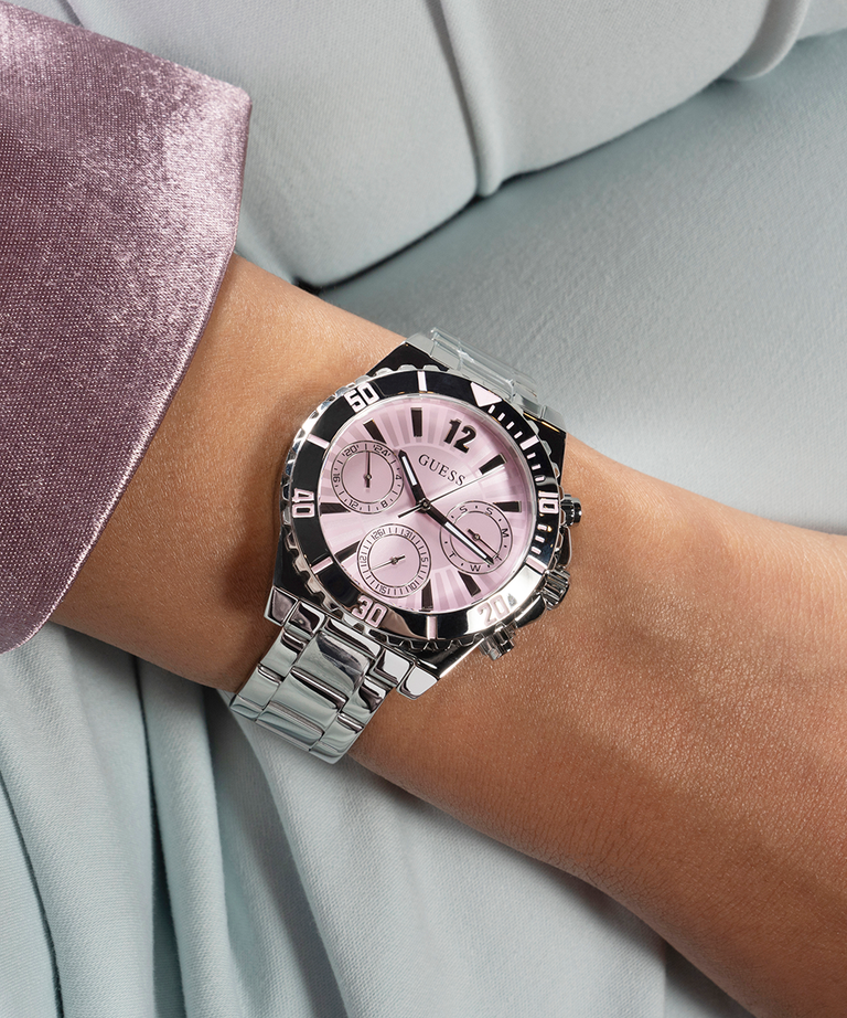 GÛESS Ladies Silver Tone Multi-function Watch
