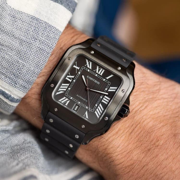 Montre Santos de Cartier Grand modèle, mouvement automatique, acier ADLC