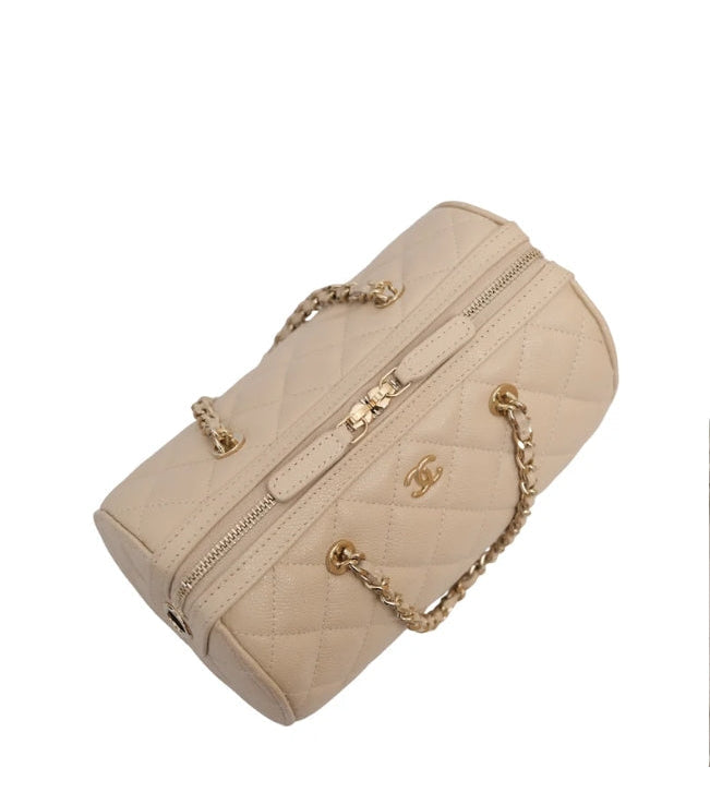 Sac Chanel Mini Bowling caviar beige – Bijouterie dorée