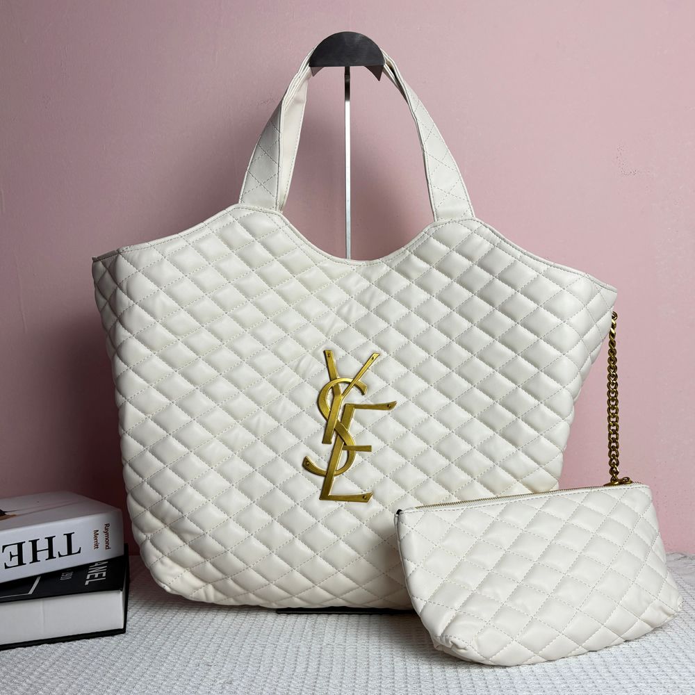 YSL iCare Quilted Tote Bag White