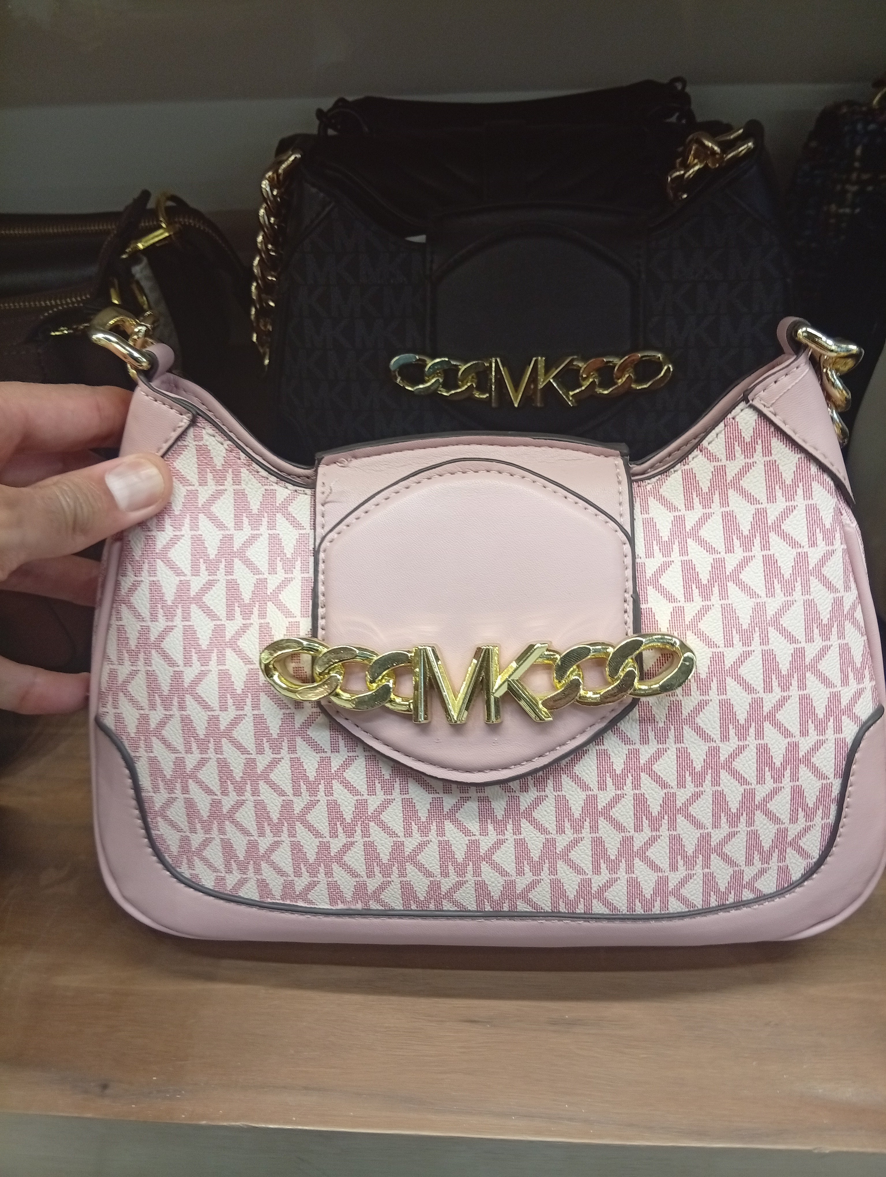 MK Petit sac à bandoulière avec logo signature Hally, Rose/gland.