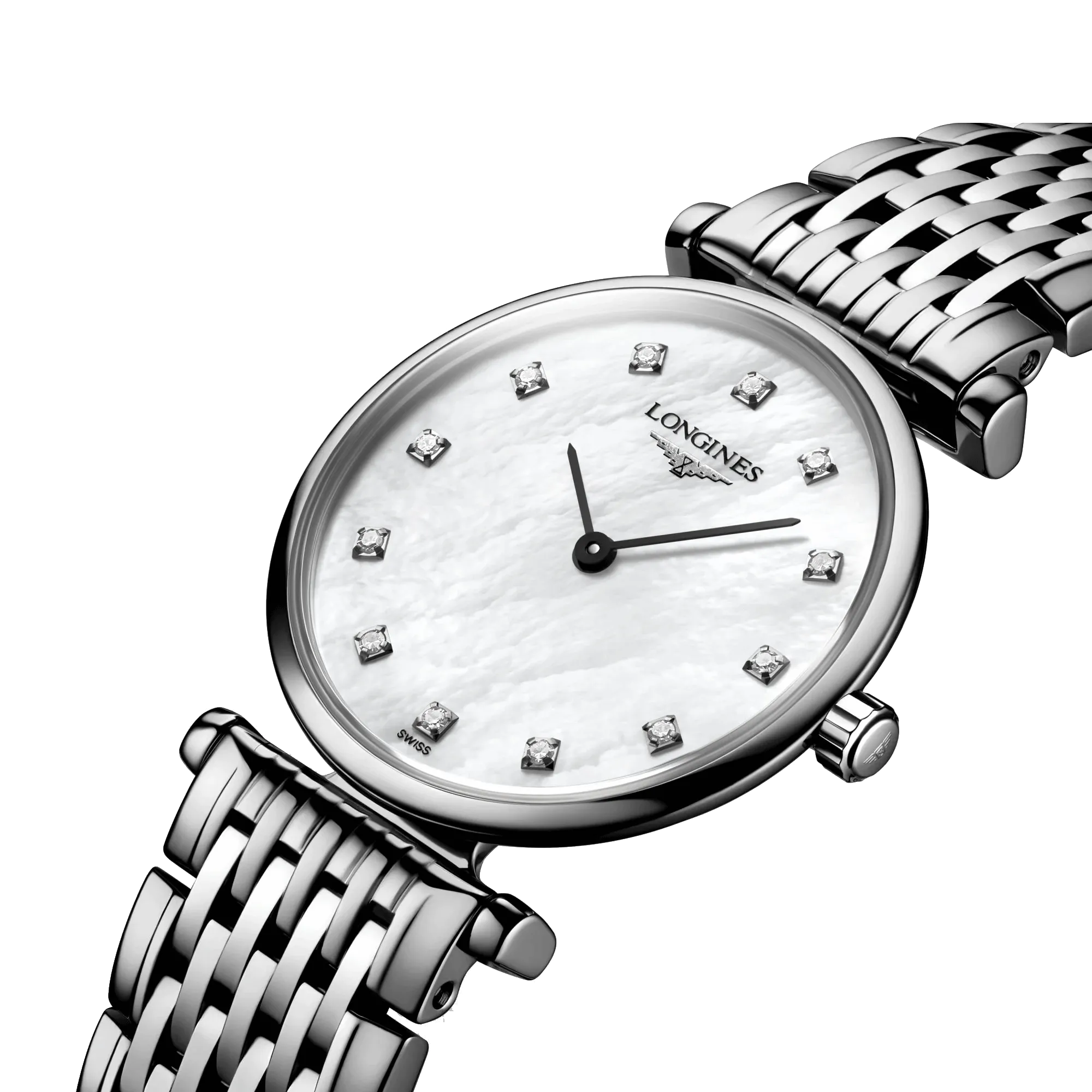 Montre Longines La Grande Classique quartz cadran nacre index diamants bracelet acier 24 mm
