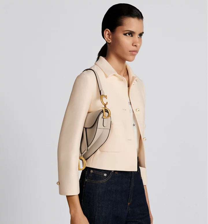 Sac Saddlê à bandoulière de veau grainé beige poudre