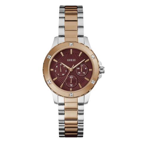 Montre Guess Mist analogique avec cadran marron et bracelet en acier bicolore pour femme - GW0723L2