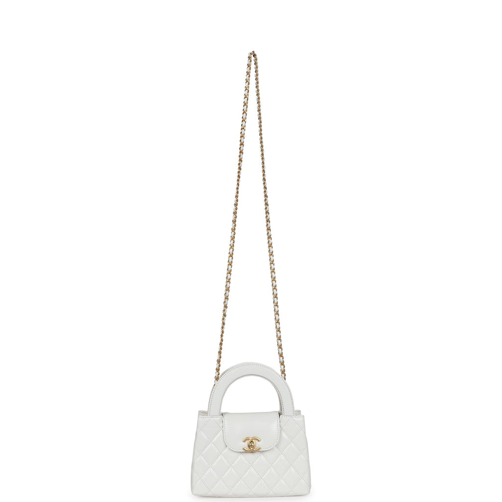 Petit sac cabas Ch@nel Kelly  de veau vieilli blanc brillant