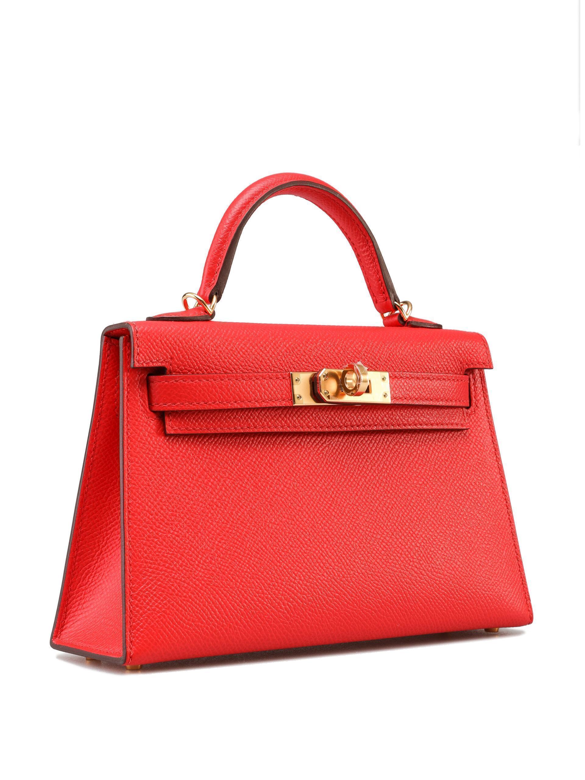 Hermès Mini Kelly 20 II Rouge De Coeur Veau Epsom