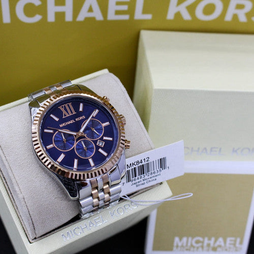 Mich@el Kors Lexington Montre à cadran bleu et bracelet en acier bicolore pour homme - MK8412