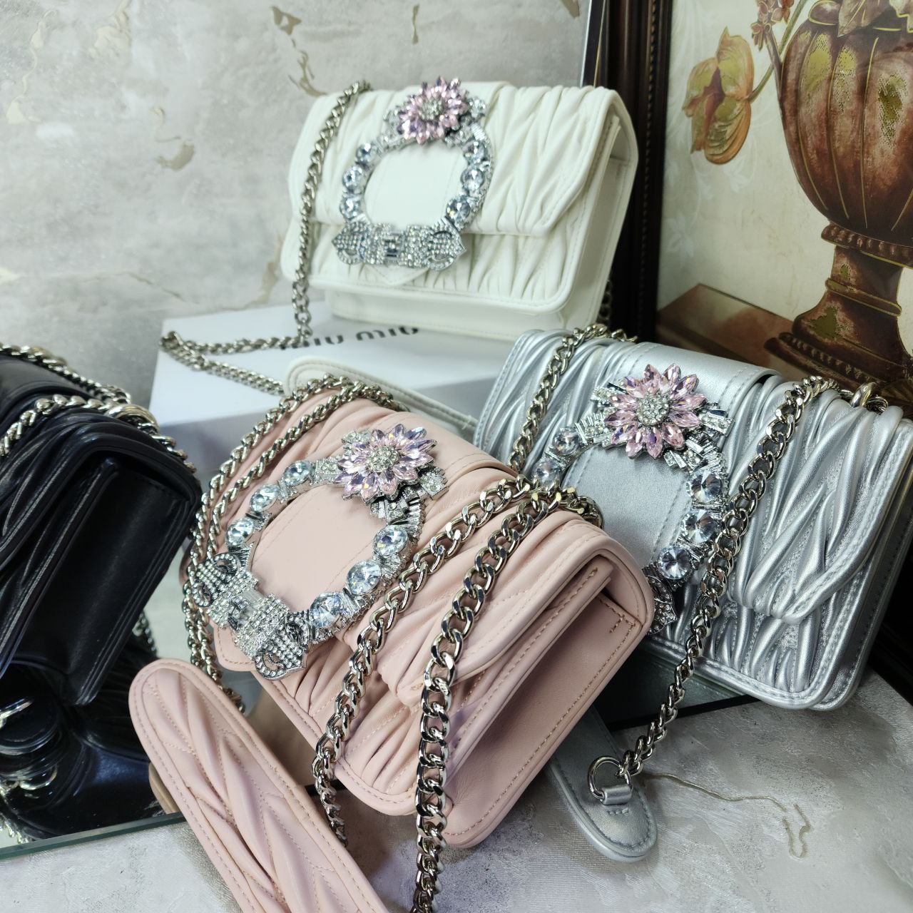 Petits sacs croisés véritable avec perles en forme de cercle pour femmes