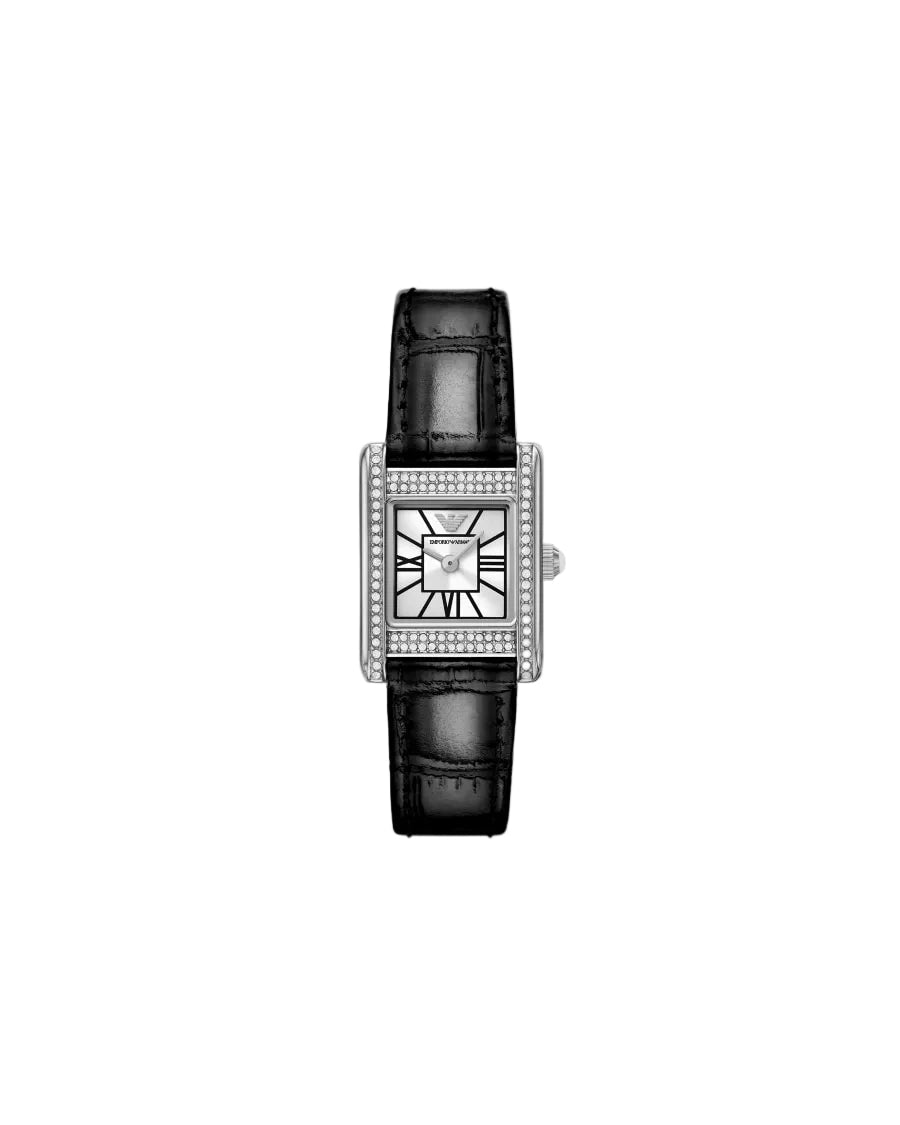 Emporio Armani Montre à deux aiguilles en cuir noir