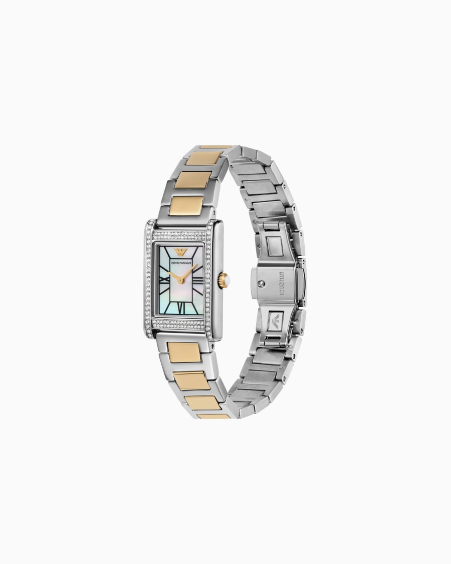 Armani Montre à deux aiguilles en acier inoxydable 2 tons