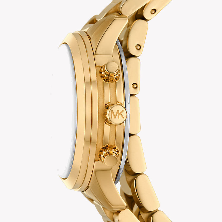 Montre chronographe analogique Mich@el Kors Runway avec cadran doré et bracelet en acier doré pour femme - MK7452