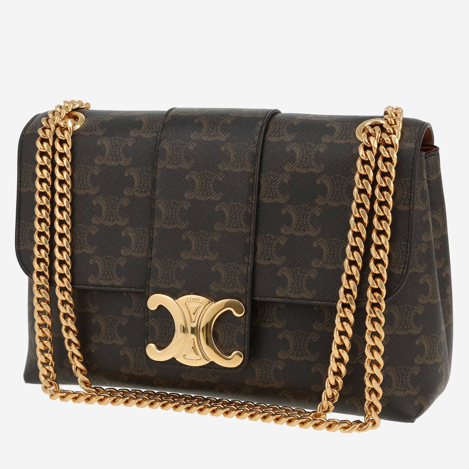 Sac bandoulière Celine Victoire Teen en toile Triomphe marron en cuir
