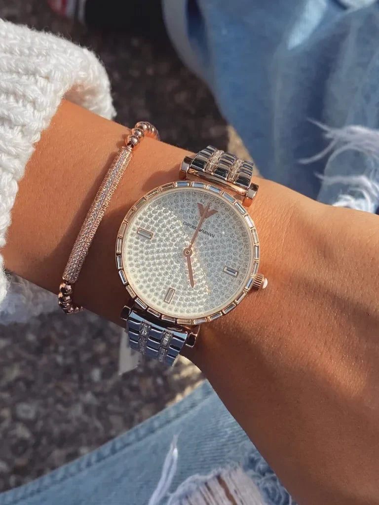 Montre pour femme Emporio Armani Gianni, analogique, en acier inoxydable, cadran argenté, 32 mm