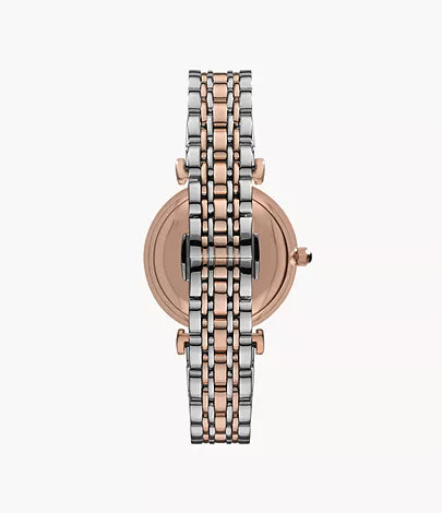 Montre Emporio Armani à deux aiguilles en acier inoxydable, bicolore, pour femme