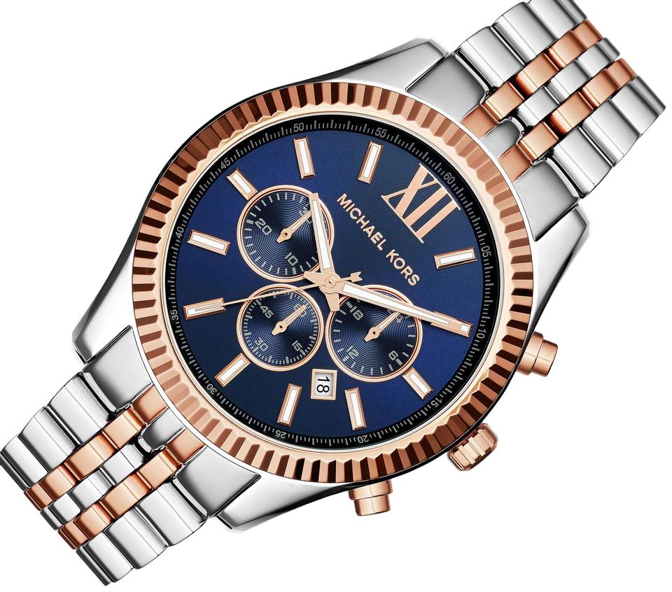 Mich@el Kors Lexington Montre à cadran bleu et bracelet en acier bicolore pour homme - MK8412