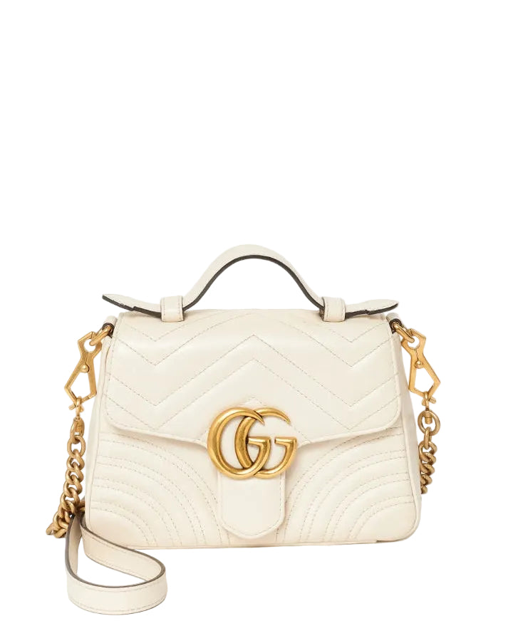 GG Sac à main GG Marmont  blanc à chevrons avec poignée supérieure