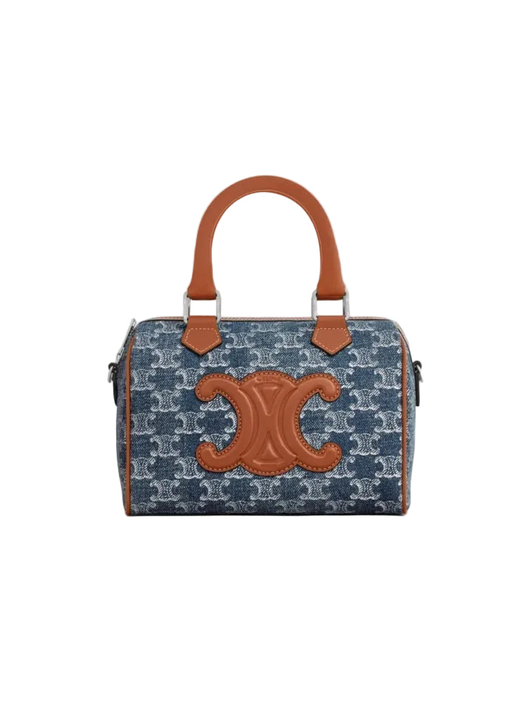 Cèlïnê Small Boston en cuir Triomphe Denim