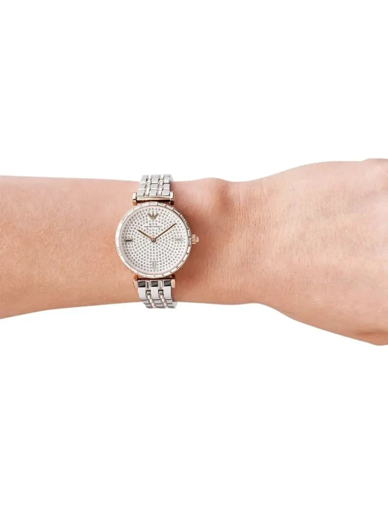 Montre pour femme Emporio Armani Gianni, analogique, en acier inoxydable, cadran argenté, 32 mm
