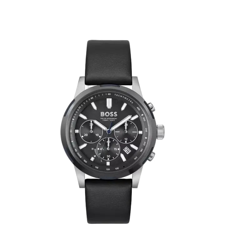 Montre Hugo Boss 1514031 Solgrade en Acier Poli et Cuir Noir