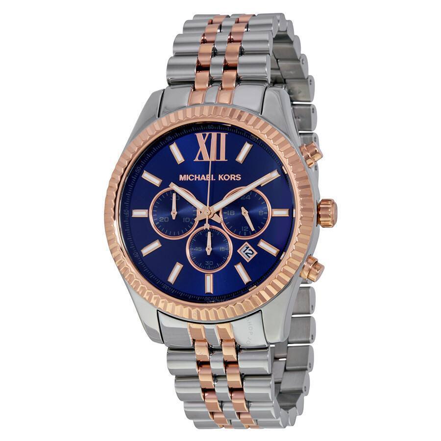 Mich@el Kors Lexington Montre à cadran bleu et bracelet en acier bicolore pour homme - MK8412