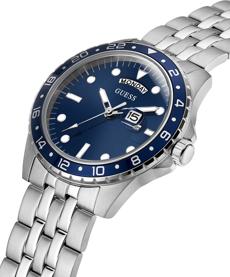 GÛESS Mens Silver Tone Day/Date Watch