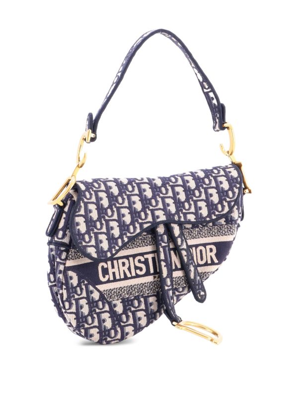 Diôr Saddle Handbag Logo Embroidered Oblique Canvas Medium shoulder bag
