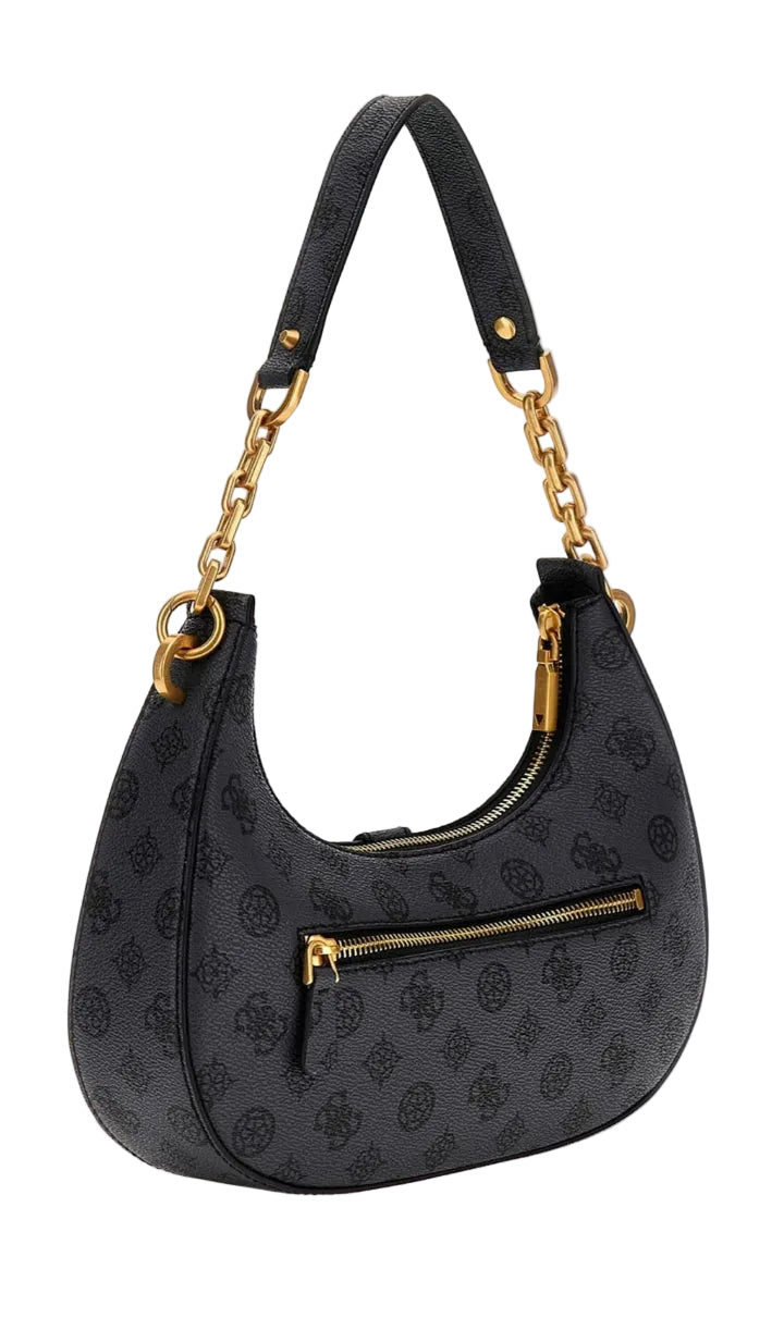 Guess Sac porté épaule Kuba zippé sur le dessus – Motif logo gris anthracite