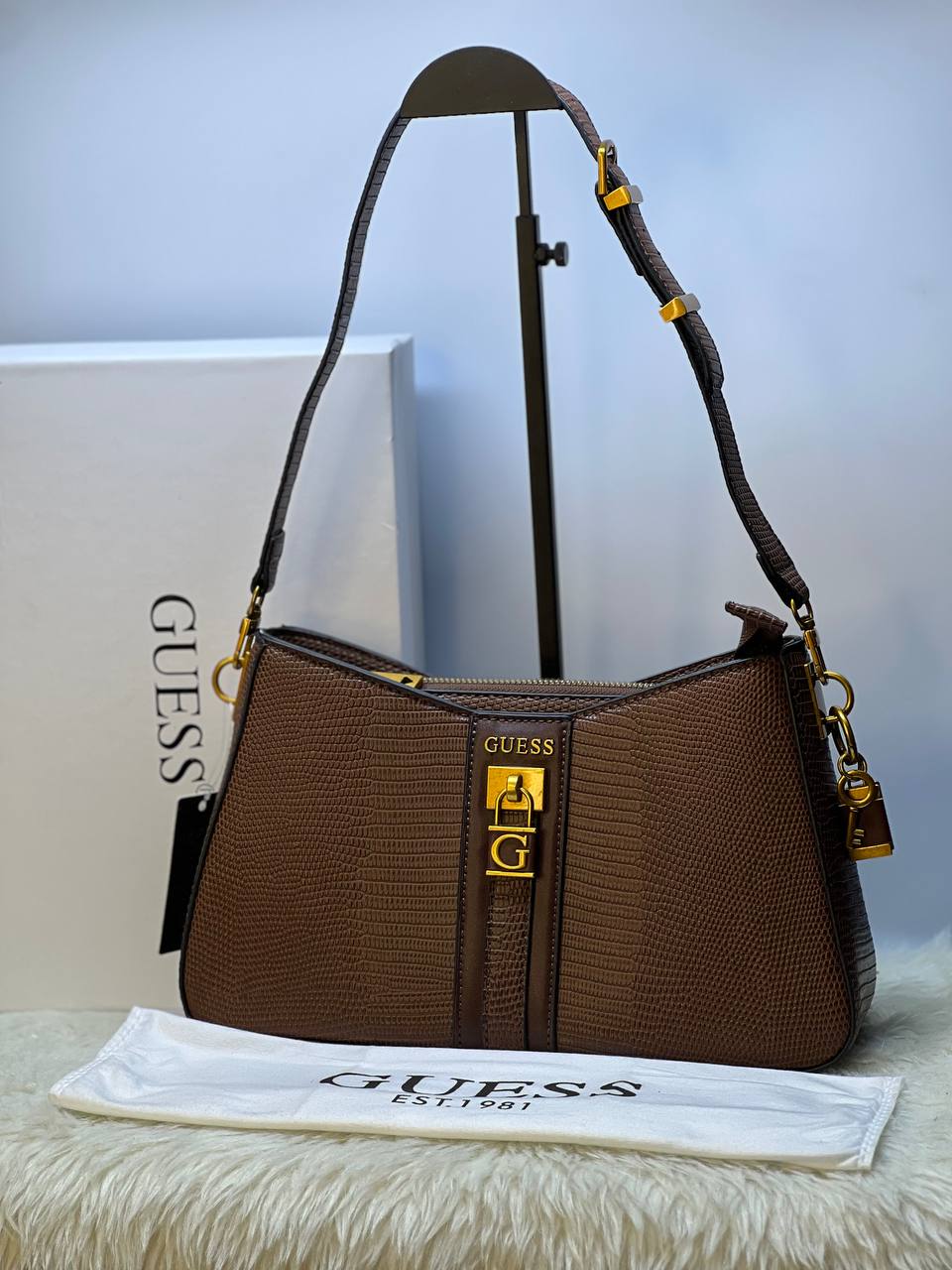 Gûess Ginevra Sac D'Epaule Effet Croco Marron