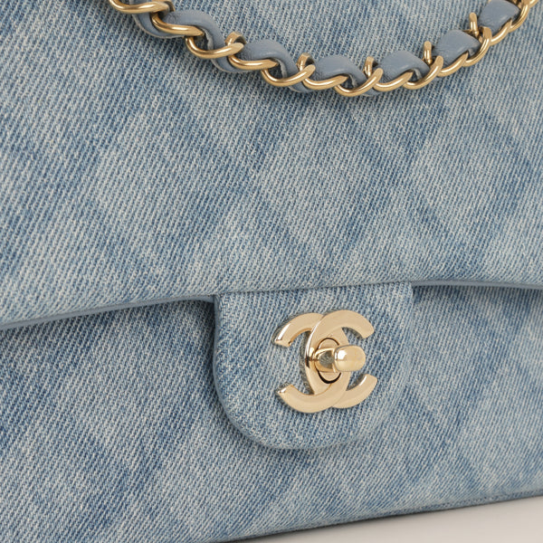 Ch@nel Sac Ch@nel Classique Moyen à Flap - Denim Trompe-l'œil | Fermoirs en Or Champagne