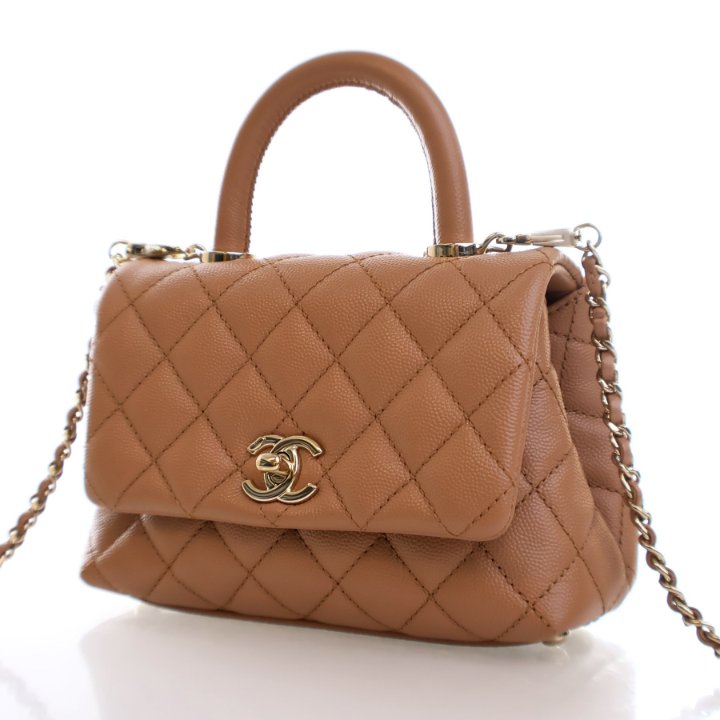 Ch@nel Sac Chanel Mini caviar marron avec poignée Coco