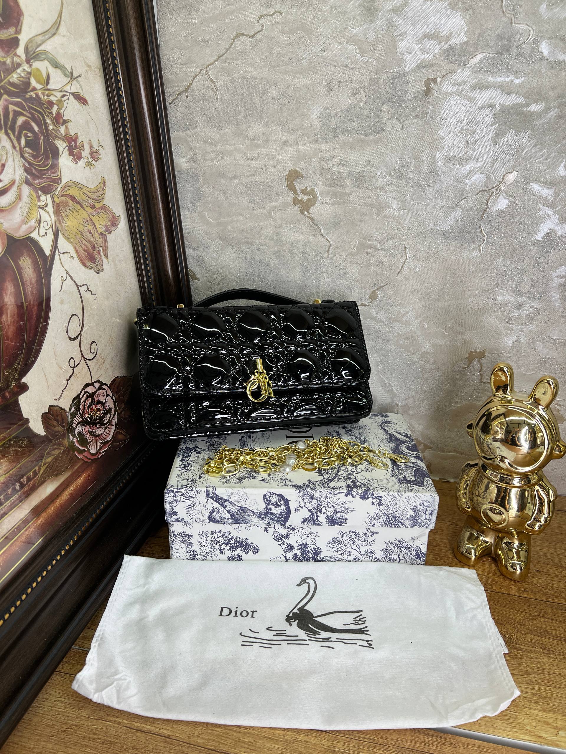 Mini sac My Diôr Cannage verni noir