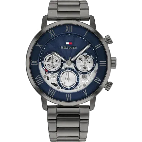 Montre à quartz multifonction en acier inoxydable avec cadran squeletté