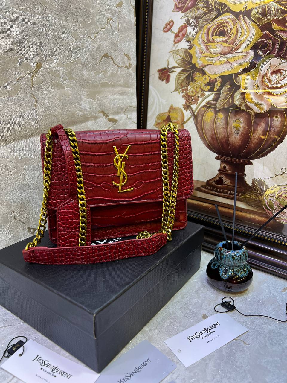 S@int L@urent SAC BANDOULIÈRE MOYEN SUNSET ROUGE OPYUM