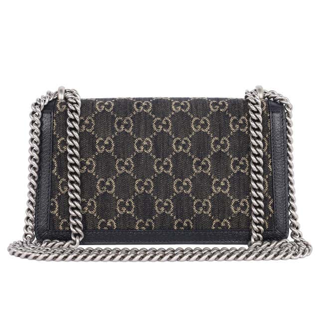 GG Jacquard Black Denim GG Monogram Sac à bandoulière Dionysus de veau texturé