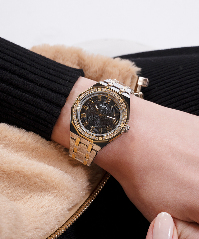 Montre Guess pour femme GW0770L4, acier doré bicolore avec zircone
