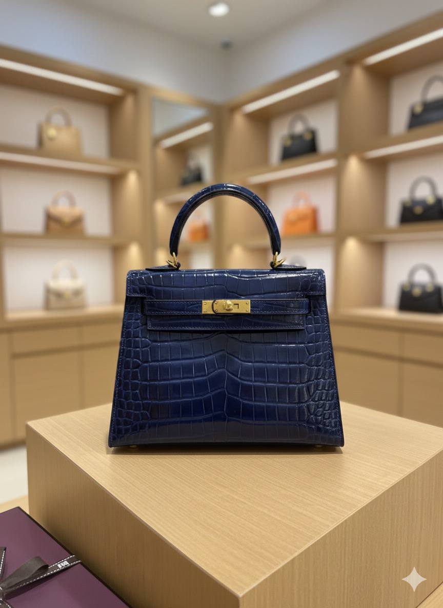 HRMS Sac à main Kelly bleu saphir